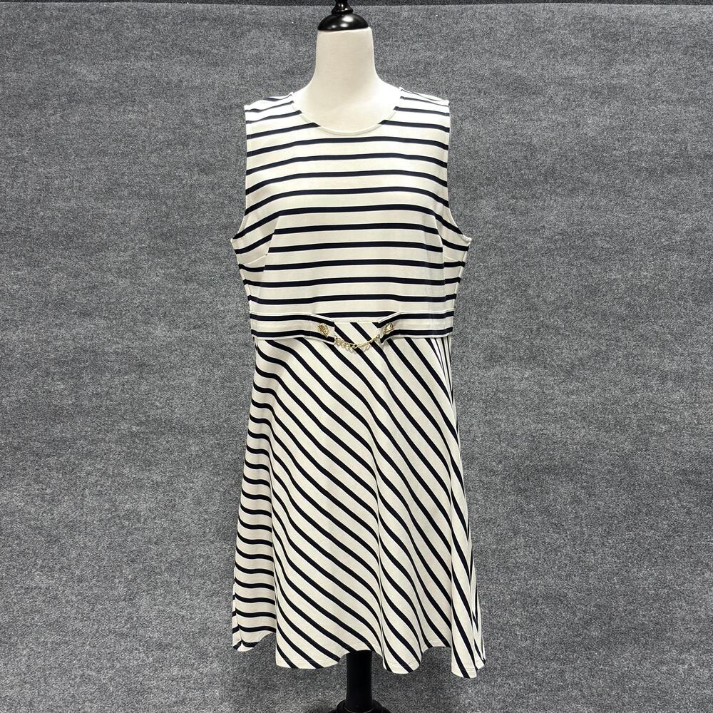 Lauren Ralph Lauren Dress Womens Medium Navy White Striped Sleeveless Belted